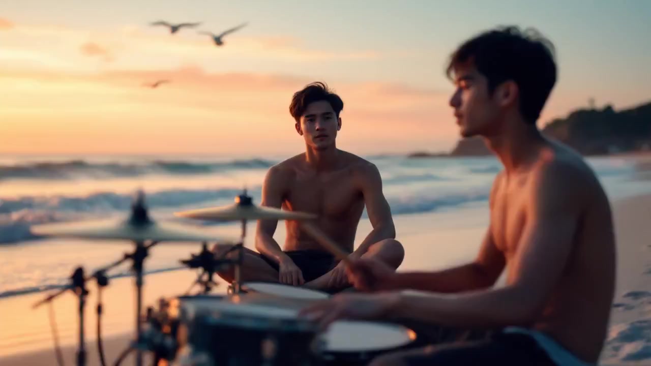 "Sunset Beach Drumming ASMR: Relaxing Rhythms and Ocean Waves"