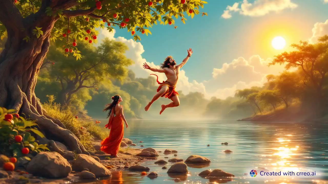 "Young Hanuman's Mischievous Adventure: Chasing the Sun!"