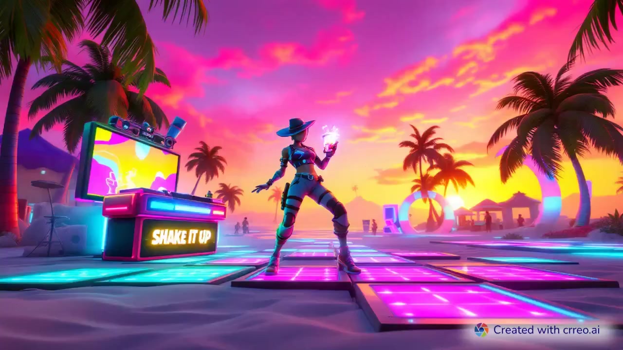 Epic Fortnite Neon Beach Party: Dance, Glow, and "Shake It Up!" 🌴✨